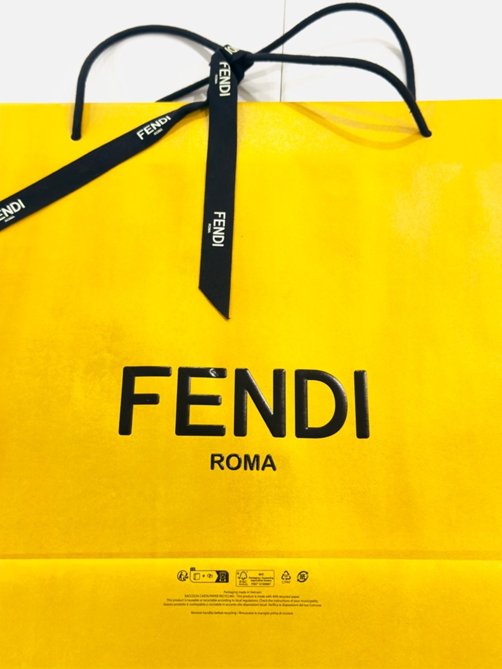 FENDI Roma Reusable Paper Shopping Gift Bag Yellow Size 22”x 18.5”x 6” Inches - Picture 3 of 9